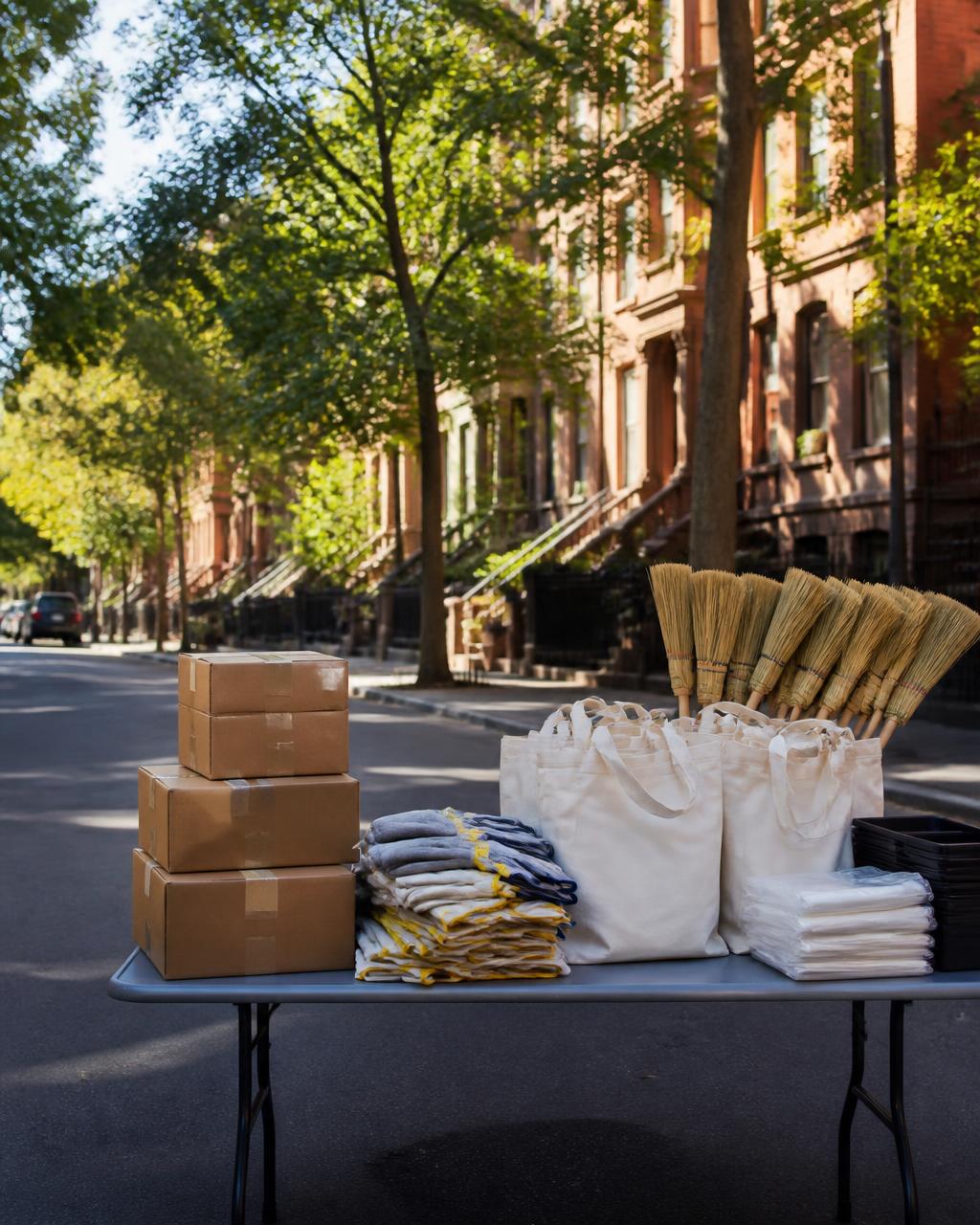Volunteers handing out supplies in a New York City park